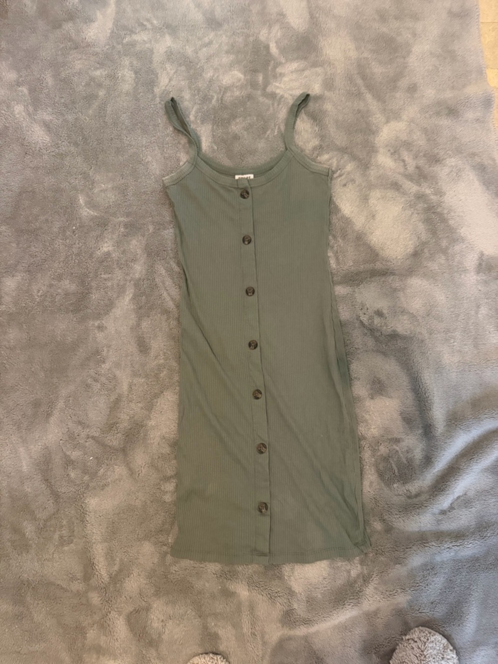 Aware by Vero Moda Sleeveless Olive Green Button-Front Ribbed Dress